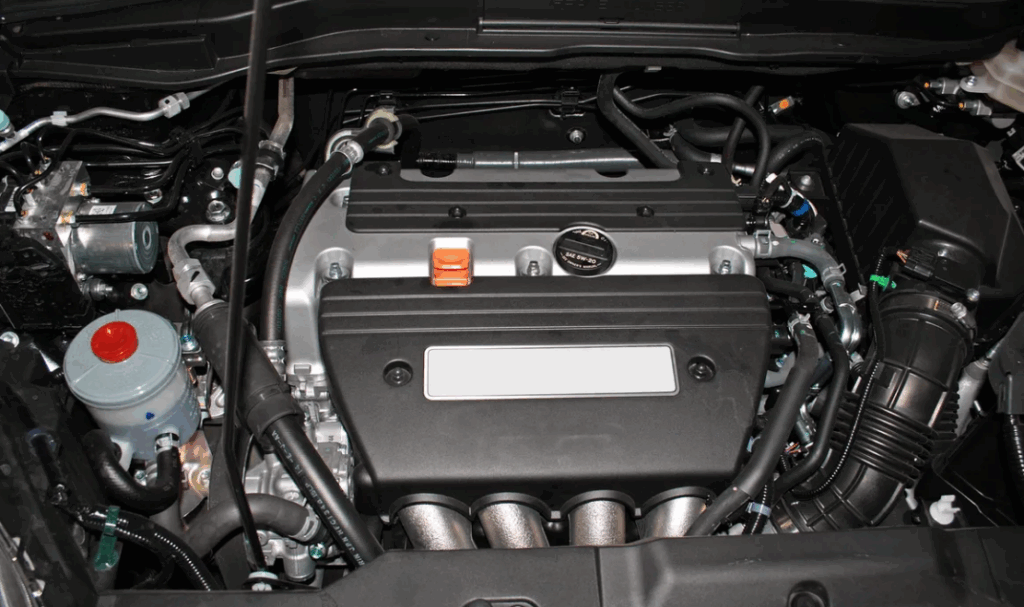 Close-up view of a modern car engine under the hood